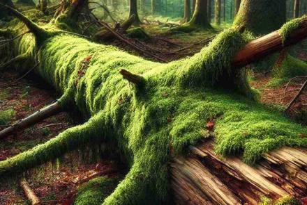 An old tree stump covered with unique growth, thriving with moss and other plant life.